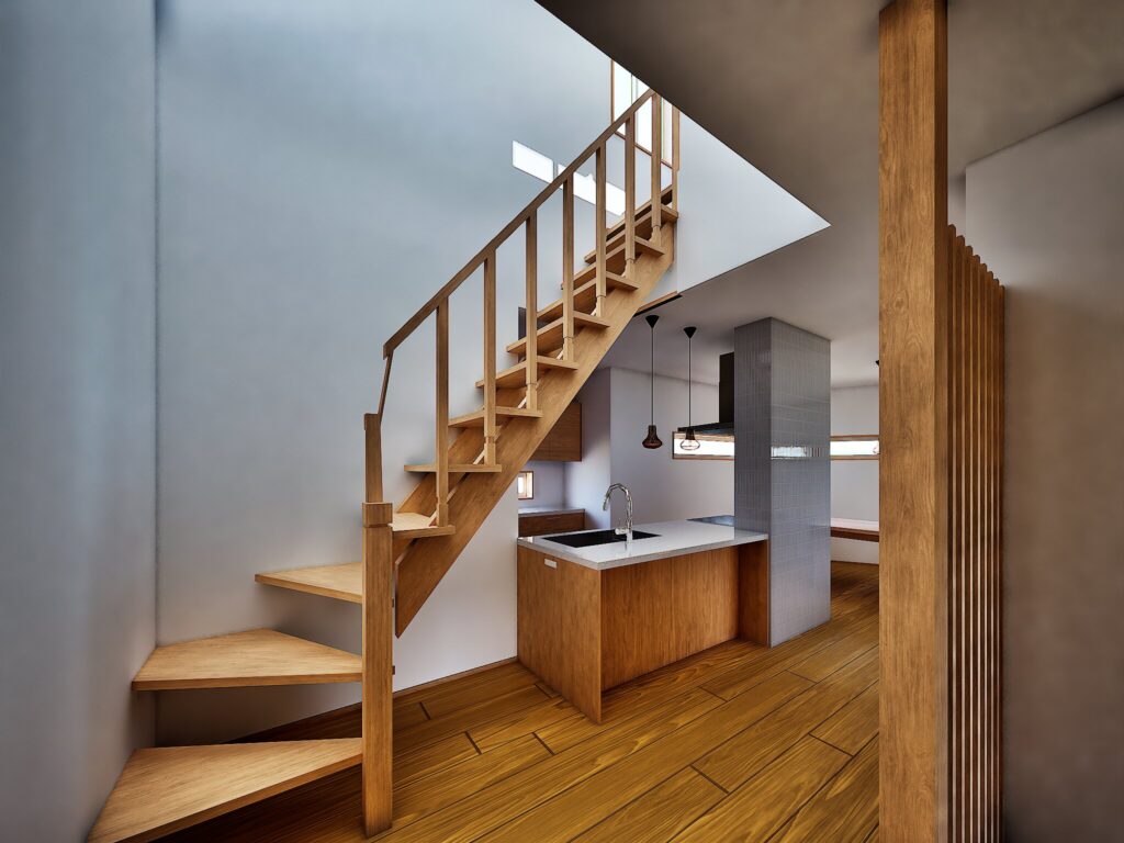 上下階を光と風で繋ぐ、空き家を再生した新しい暮らしのシンボルです。