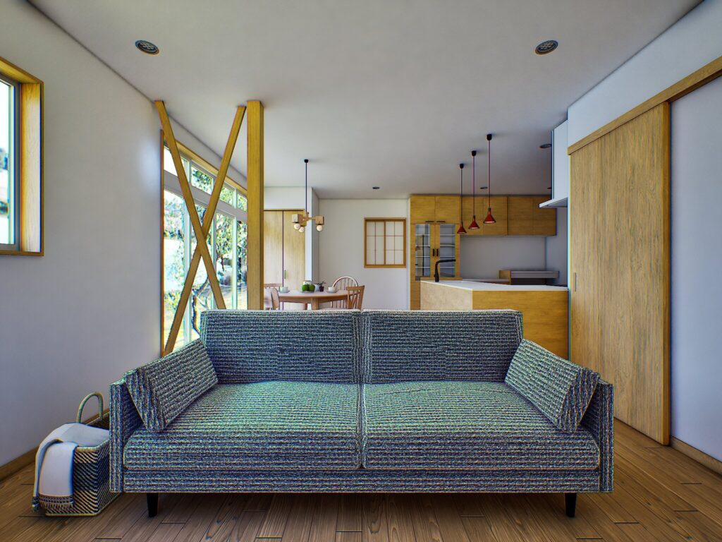 空き家の個性を残しつつ、機能的な間取りへと潔く生まれ変わった開放感あふれる空間です。