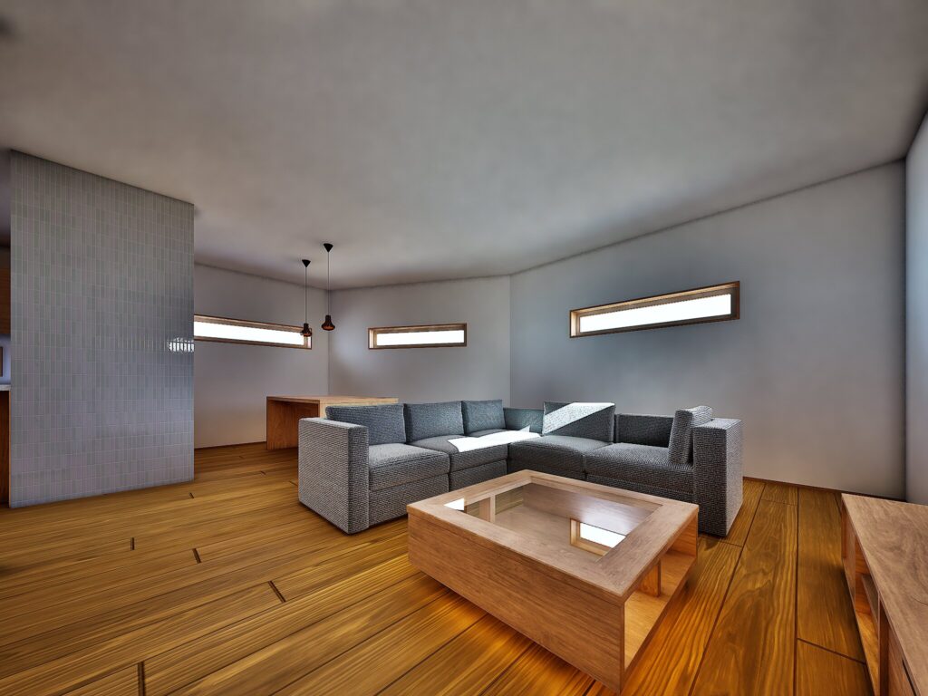 窓の配置を見直し、清水区馬走の豊かな自然を取り込みました。木の温もりに包まれる広い空間は、家族が自然と集まる最高の居場所になります。