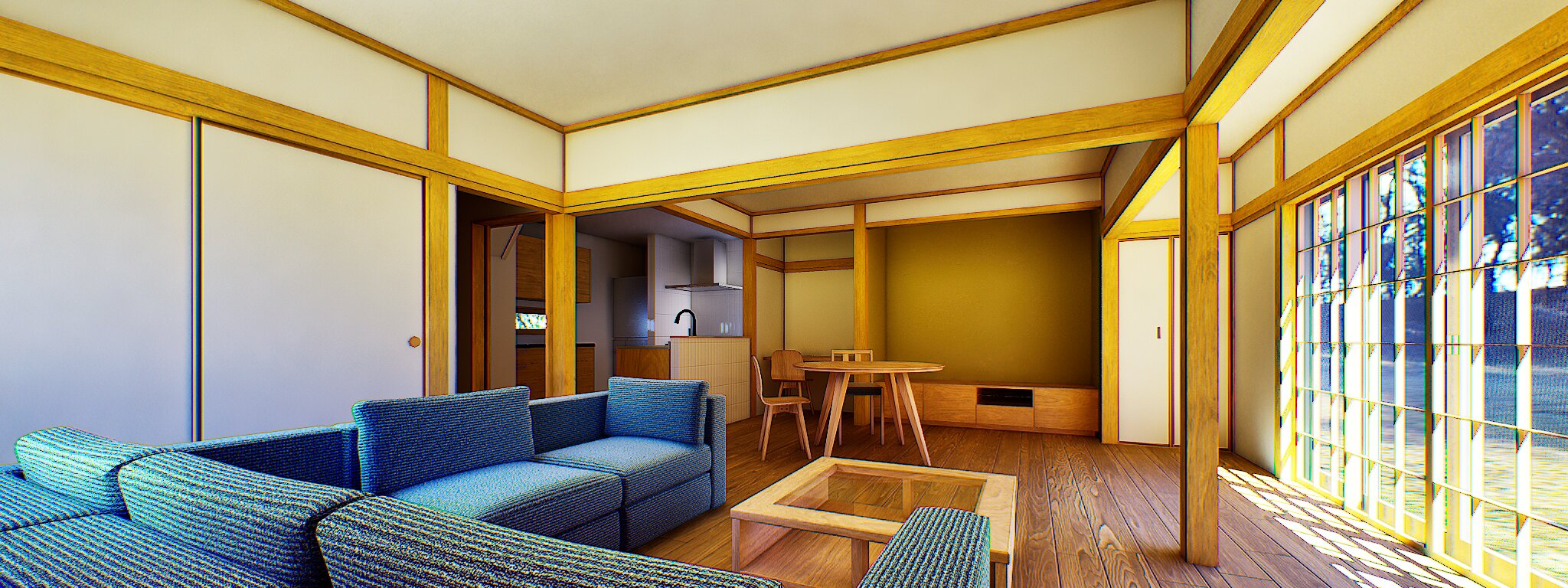 古民家のリノベーション後のパース画像