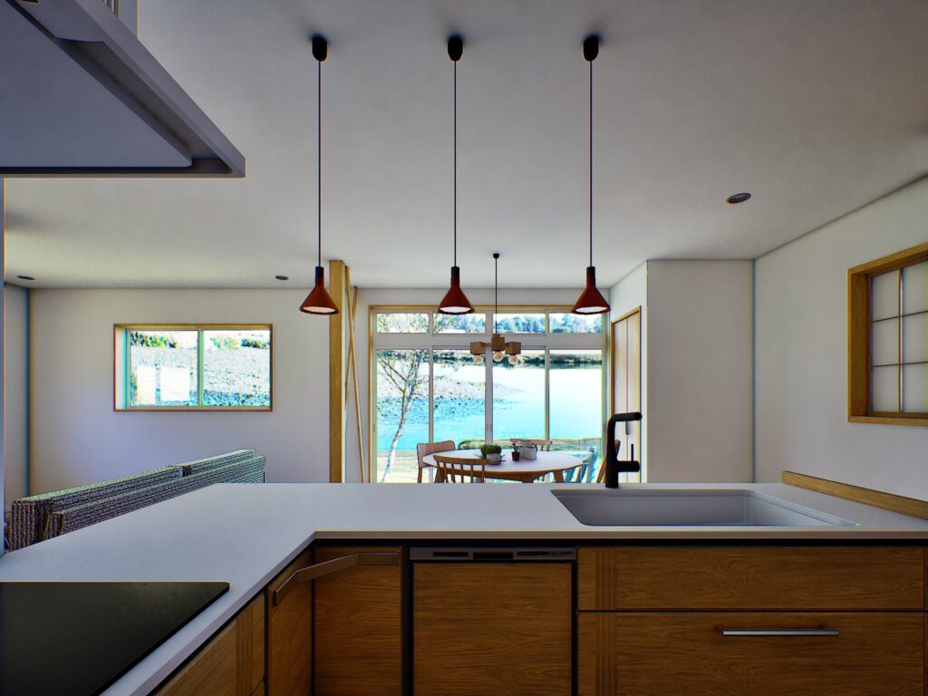 シンクの前に立てば、ダイニングやリビングまで一目で見渡せる安心の間取りです。リノベーションを通じて、この場所で新しい思い出が大切に紡がれていくことを願っています。